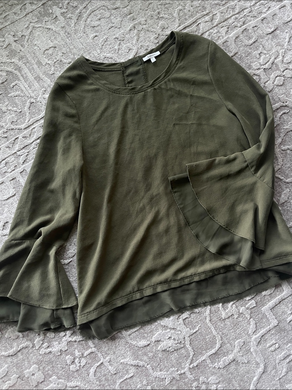 JODIFL Olive Green Ruffle-Sleeve Flowy Blouse